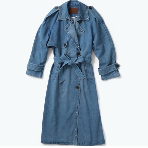 FREDA SALVADOR X DEREK LAM 10 CROSBY STUDDED DENIM TRENCH COAT Blue Medium - Picture 5 of 12